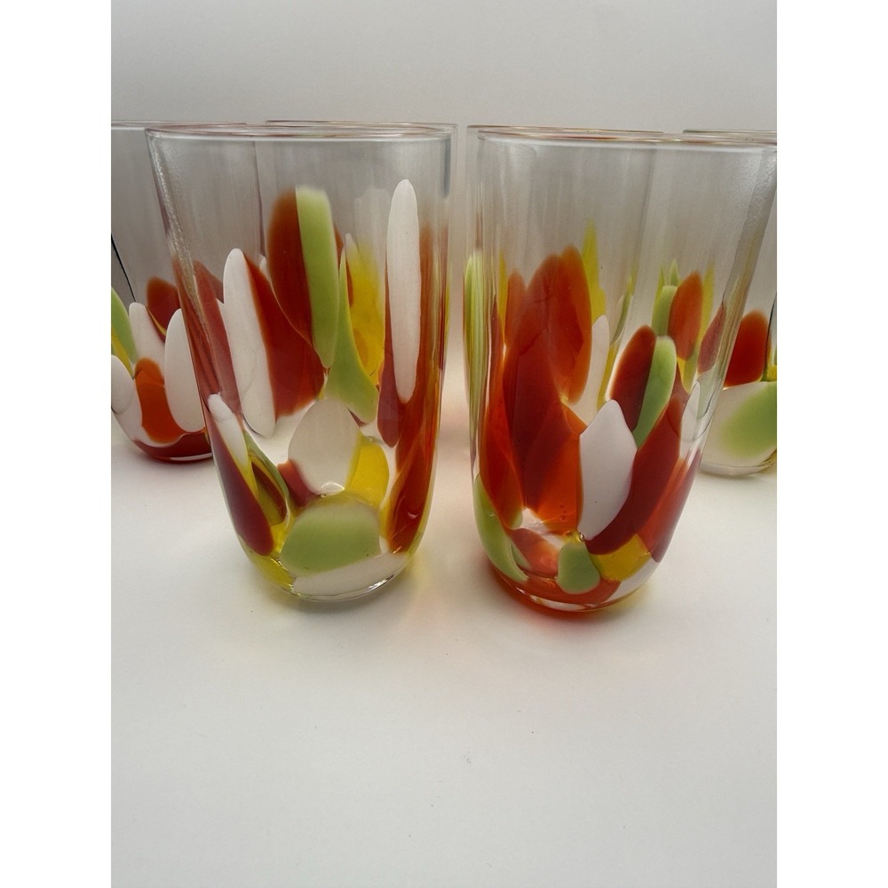 Beautiful Vintage Set of 6 Murano Style Hand Blown Art Glass Swirl Tumblers
